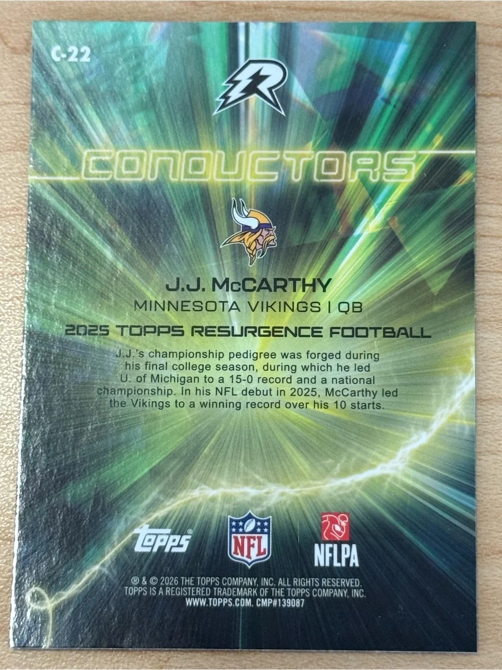 2026 Topps Resurgence J.J. McCarthy Conductors C-22
